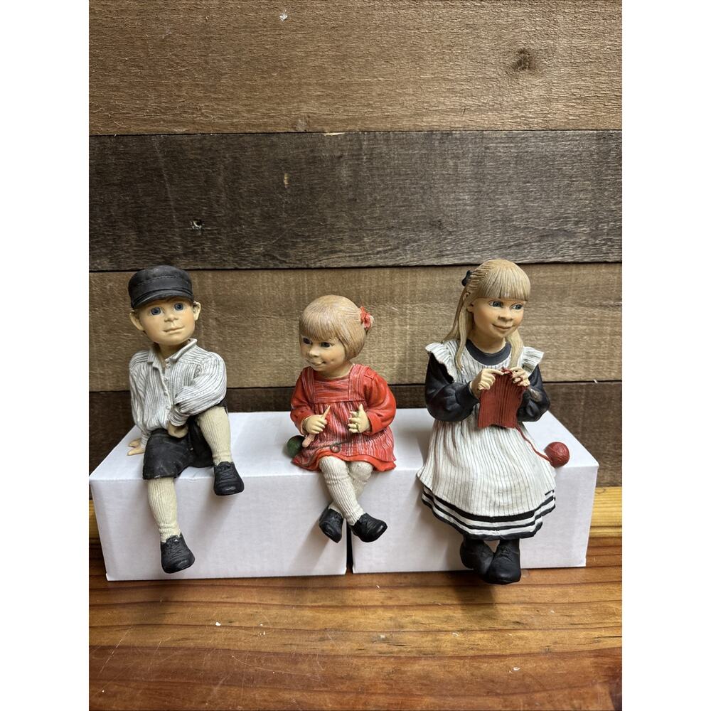 VTG Set Of 3 Carol Larsson Candy Design Norway Girls Knitting & Boy Shelf Sitter